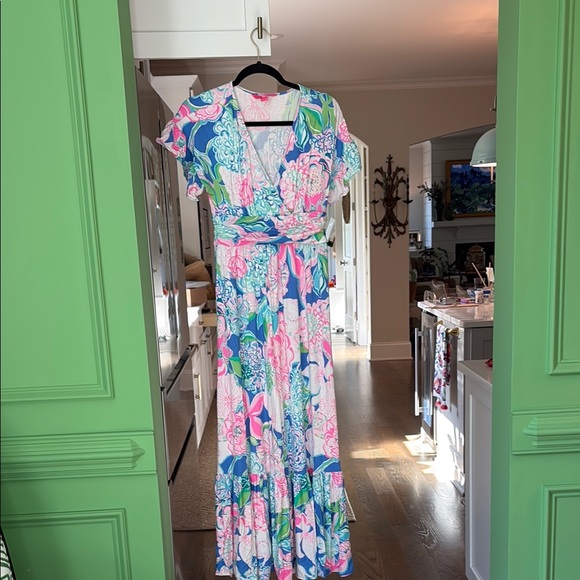Lilly Pulitzer Pink and Blue Wrap Maxi Dress - Picture 1 of 7
